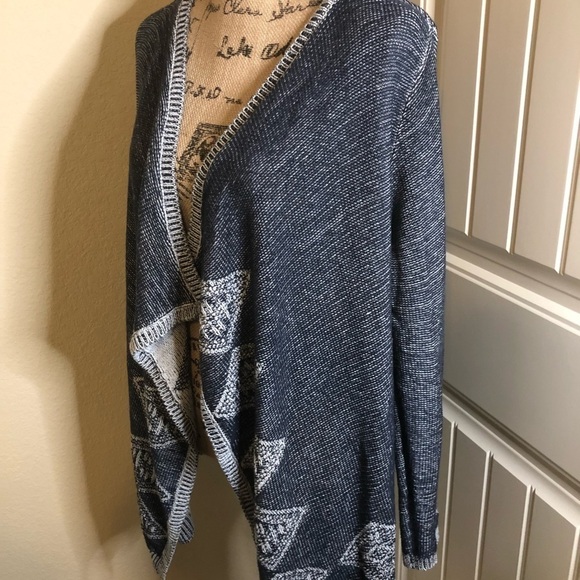 Passport Cardigan Navy Blue & White Geometric Sweater Size 16 - Picture 1 of 6